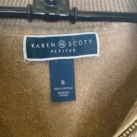 Karen Scott Petites Tan Cable Knit Long Sleeve Partial Zip Sweater EUC Sz SP - Picture 6 of 11